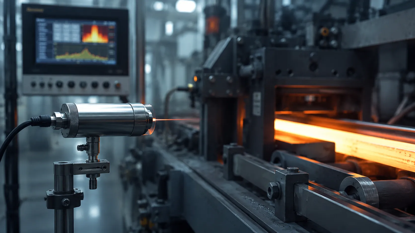 This image shows how non-contact temperature measurement is used to monitor the temperature of equipment and materials in high-temperature process.